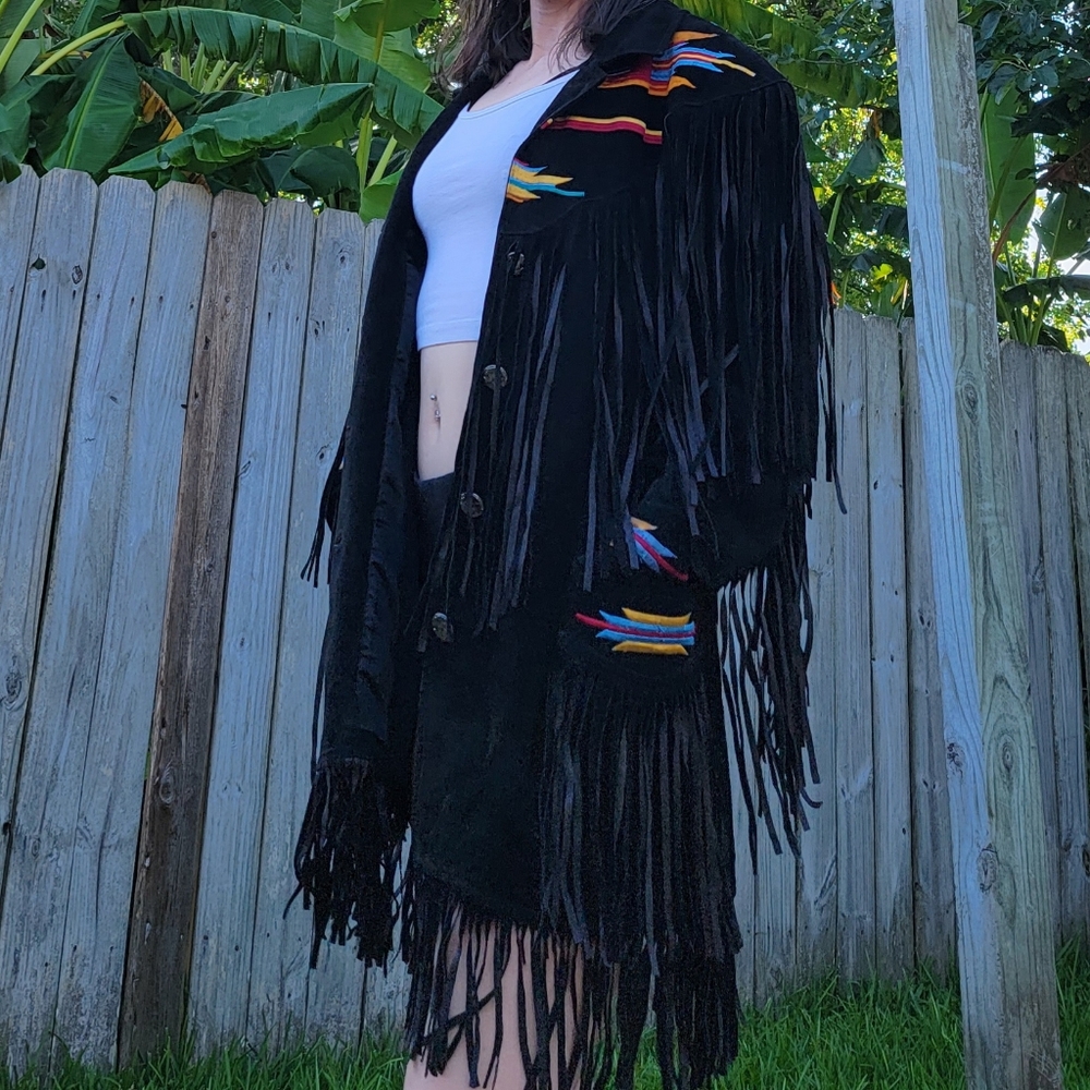 Western Leather Suede Fringe Coat
